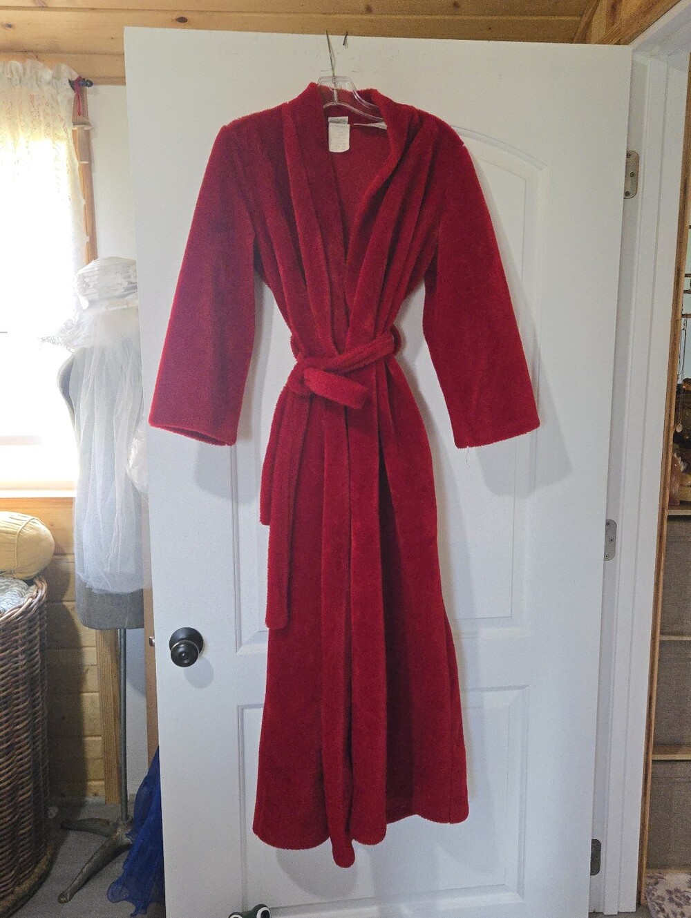 Vintage 70s? Montgomery Ward Red Fuzzy Maxi Robe, SIZE S
